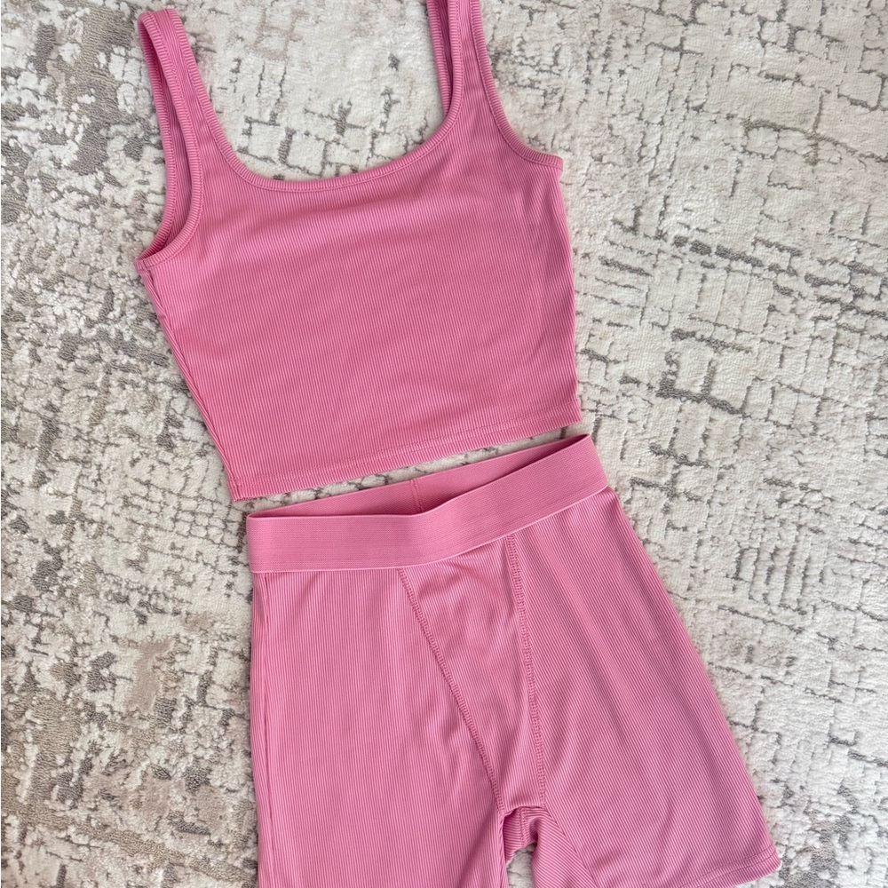 Pink Ribbed Lounge Set